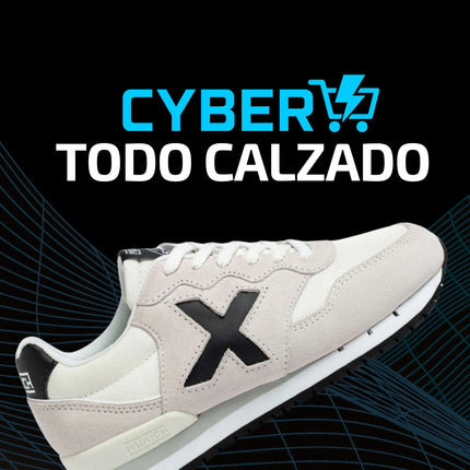 White and black casual sneaker with large X logo, Cyber footwear sale promotion