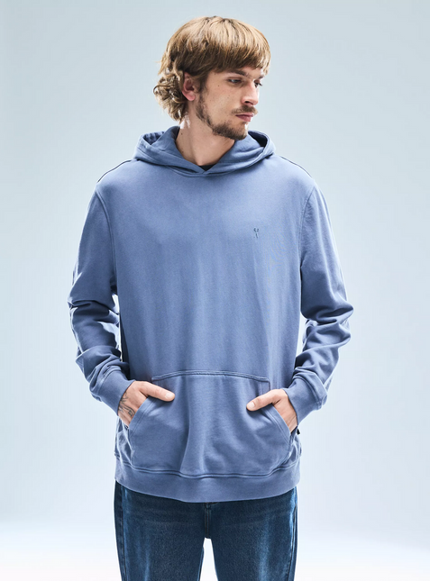 Polerón FOSTER poleron foster hoodie canguro lavado en color azul